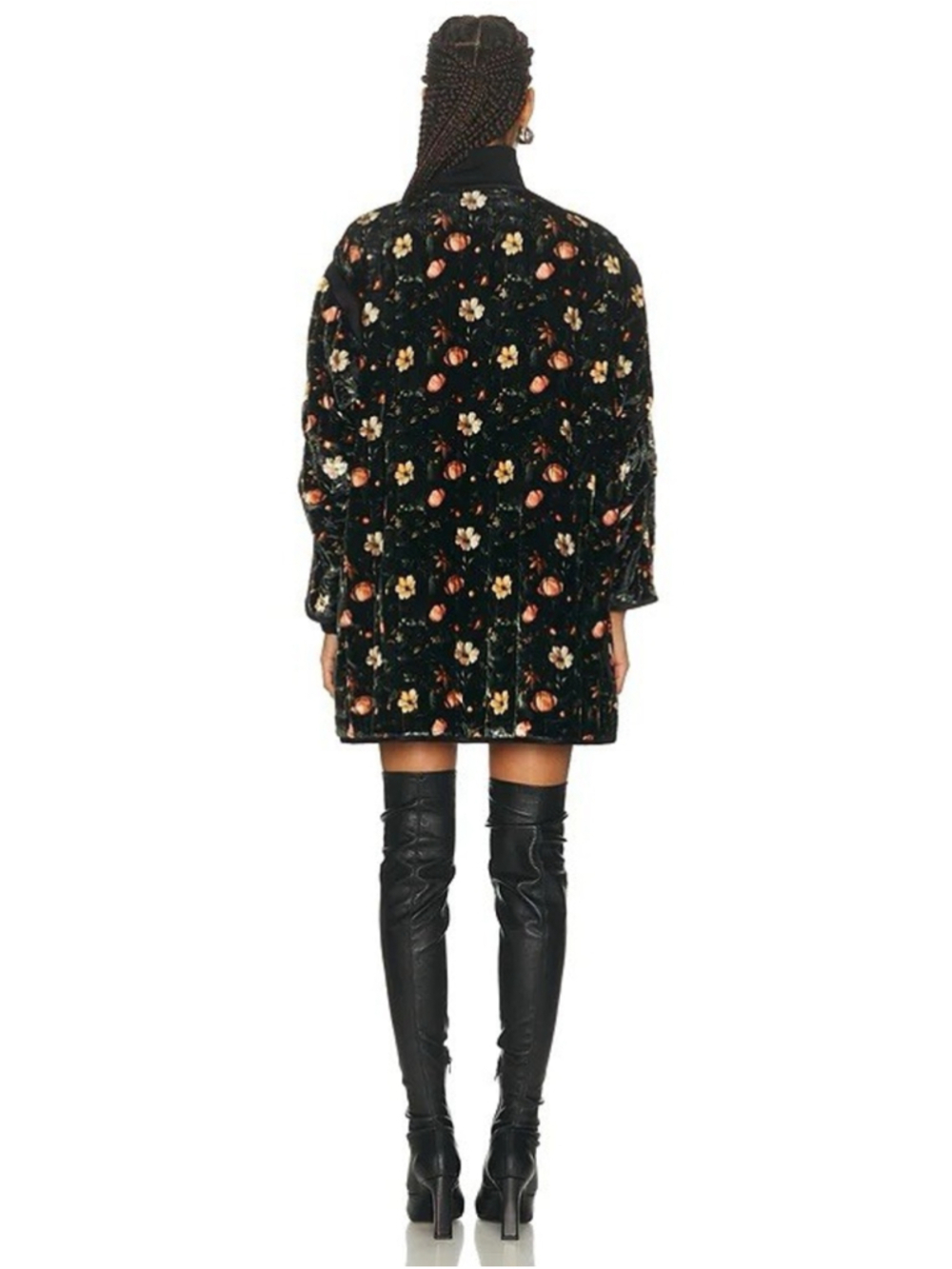 New R13 Padded Gothic Floral Velvet Liner Coat Large Multifloral Black Oversized - Picture 4 of 14